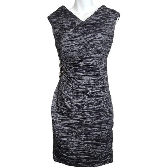 Calvin Klein Dress Size 4 Gunmetal Gray Ruched Embellished Sheath Cocktail Dress - Picture 1 of 6